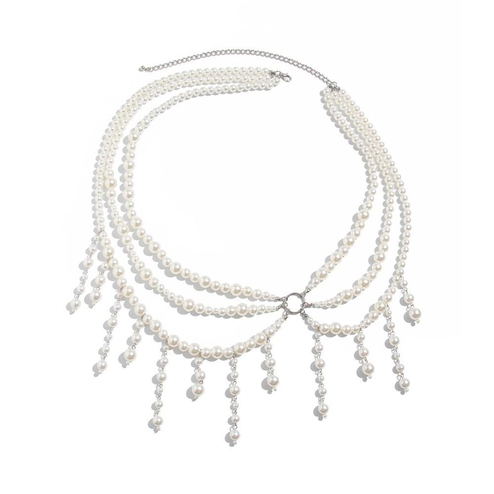 Tassel Waist Chain Belt Geometric Beads Chain Belt Fashion Pearl Waist Chain Body Jewelry