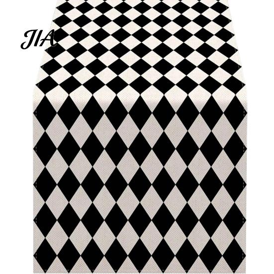 Washable Rectangular Desk Runner Modern Geometric Table Runner, Black And White Checkered Stylish Pattern 72 Inch Striped for Dining Decor Easy Care
