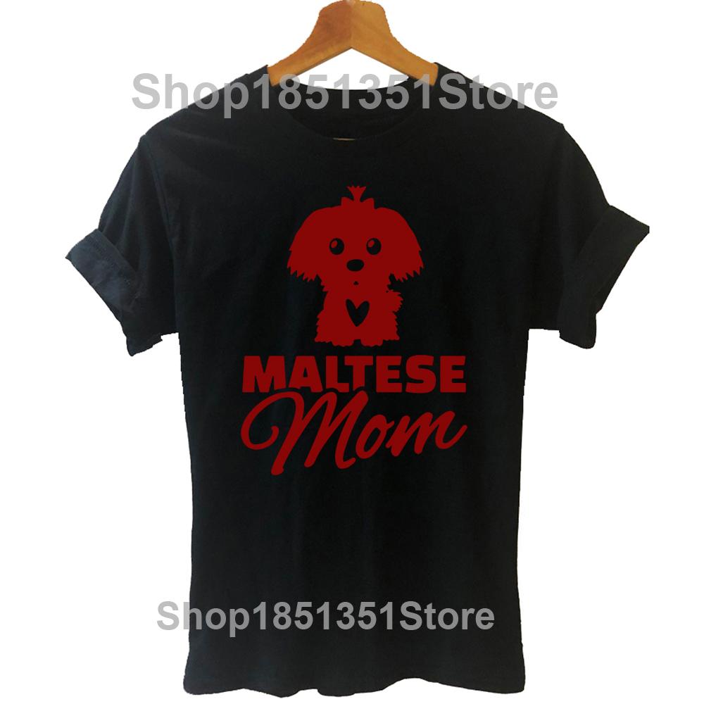 Maltese Mom Short Sleeve Vintage T-Shirt Women Funny Harajuku Cotton Graphic T Shirts Dog Gift Top Tee  Clothes