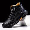 Large Size Men's PU Leather Boots, Men's Fashion Hand-stitched Ankle Boots Flat-bottomed Lace-up Casual Shoes