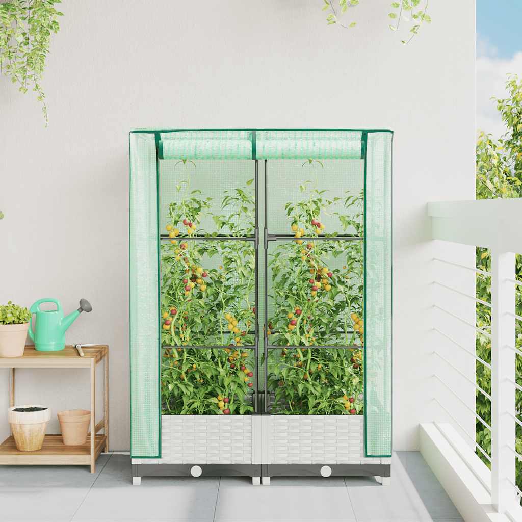 Vidaxl Raised Planter With Greenhouse, Rattan Look, 80X40X123 Cm