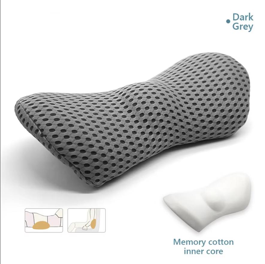 

Ergonomic Memory Foam Lumbar Pillow for Back - Medium Soft Knit Fabric Cover, Removable, Ideal for Car Seat, Office Chair серый