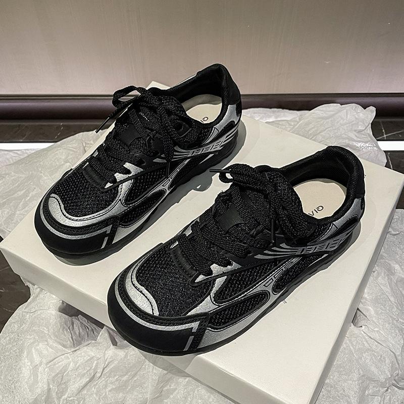 Thick-soled Mesh Forrest Gump Shoes Women's 2025 Autumn New Silver German Training Shoes Round Head Versatile Casual Breathable Sports Shoes