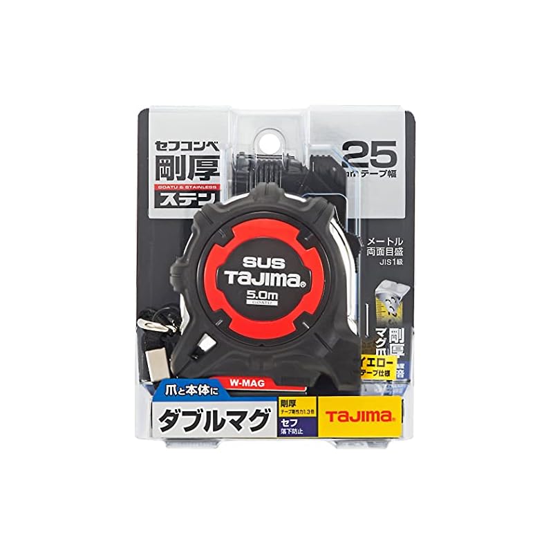 Tajima (Tajima) Thick Stainless Steel Tape 5m X 25mm, Thick Safe G Stainless Steel Lock Double Magnet 25 GASFGSLWM25-50
