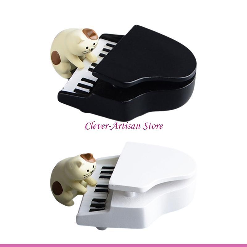 E06B Resins Cats Musician Sculptures Ornaments Set for Photography and Table Decors