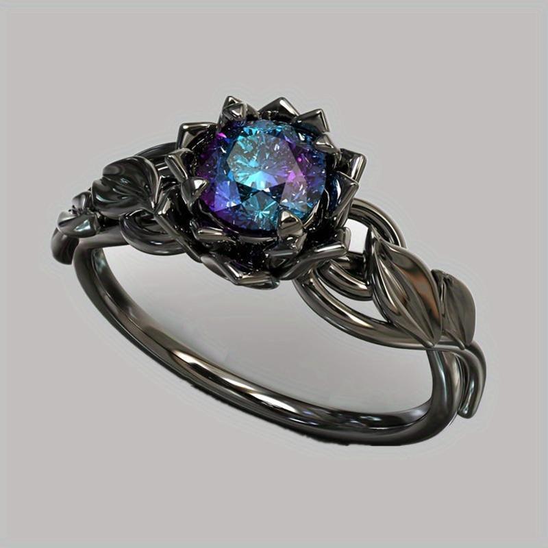 Gun Black Lady Flower Ring Creative Rose Jewelry Colored Diamond Jewelry