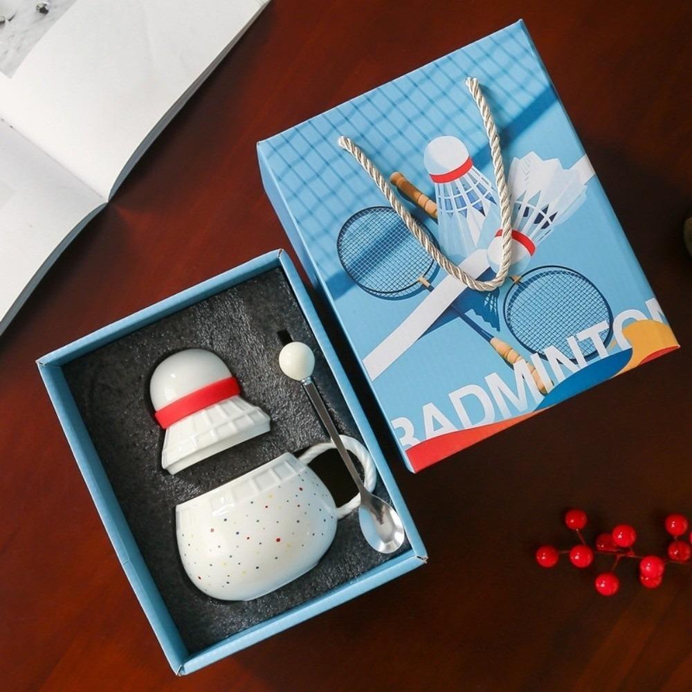 370ml Tea Cup Creative Ceramic Mug Water Cup Badminton Cup Gift Box  Gift for Badminton Enthusiasts Style A 370ml