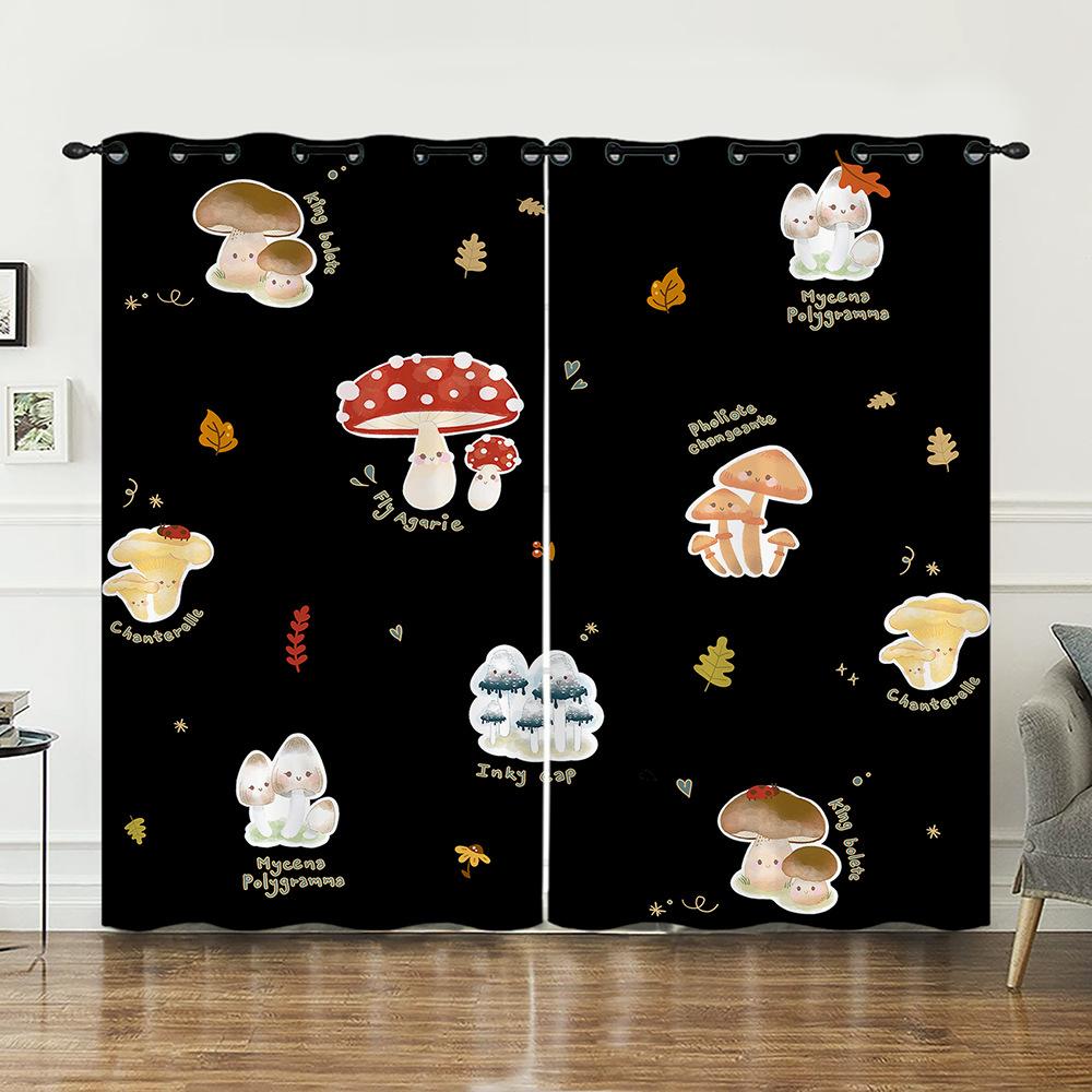 Curtain Mushroom 3D Sunshade Digital Printing Curtain Blackout No Punching Bedroom Living Room