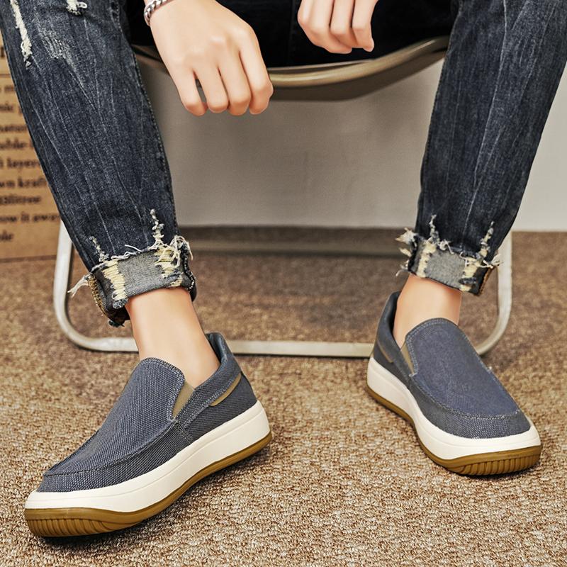 Summer Men Shoes Canvas Sneakers Men Platform Casual Walking Shoes Slip On Male Loafers Man Breathable Street Lazy Shoes