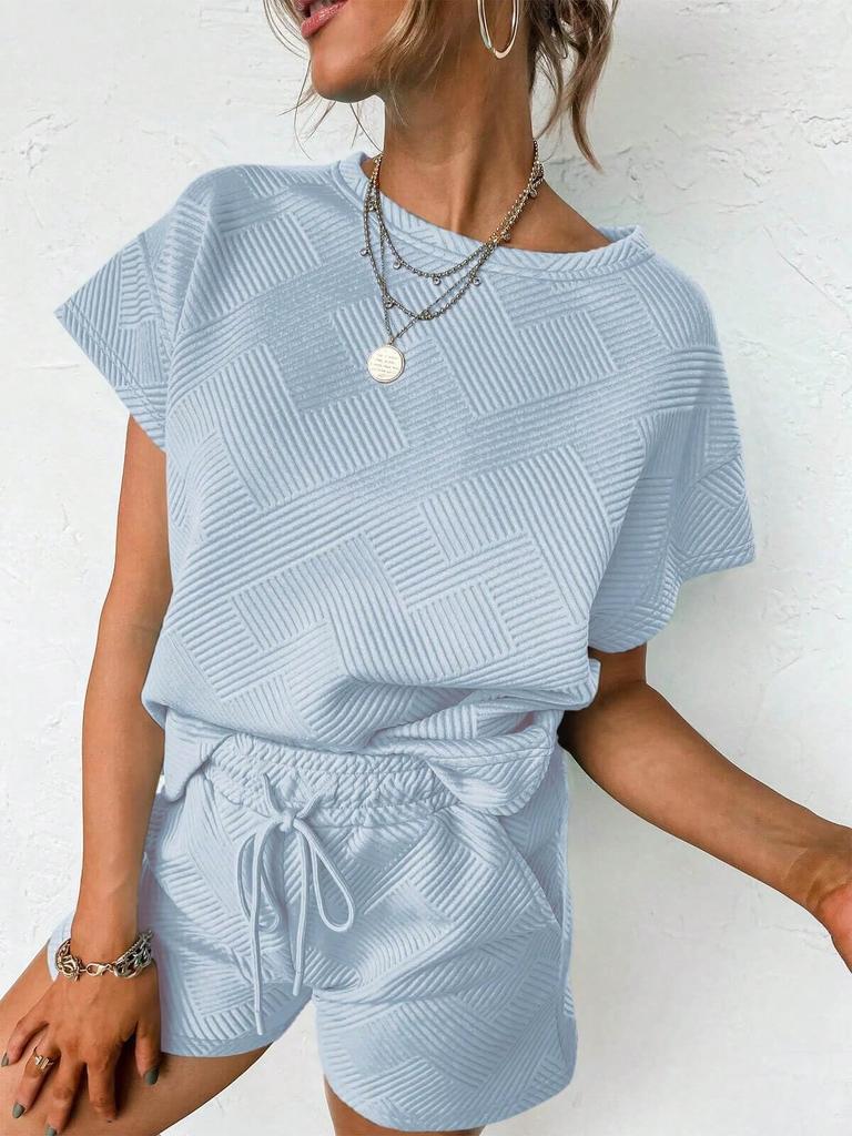 Women's Two Piece Loungewear Set Short Sleeve Top and Shorts Matching Pajama Outfit with Pockets
