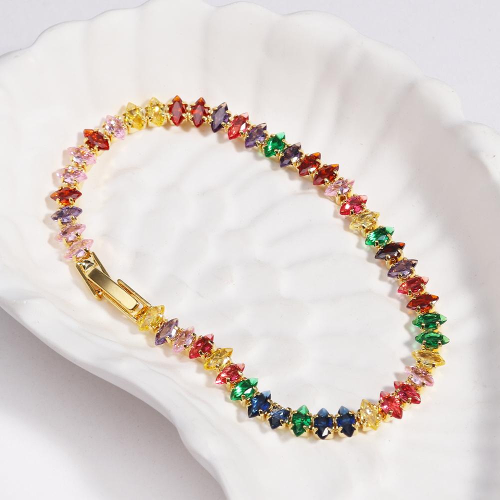 10 Colors Luxury CZ Tennis Cubic Zirconia Gold Silver Color Iced Out Chain Bracelet Bling Jewelry for Women Party Gift