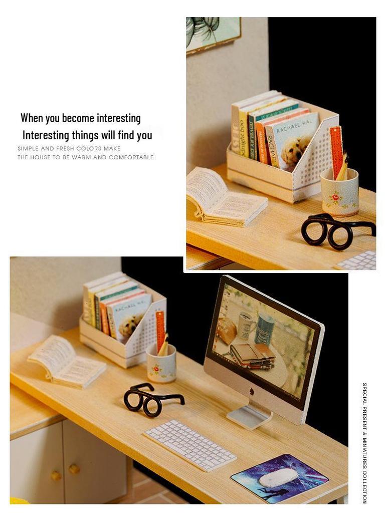 Zhiquwu Mini DIY Dollhouse: Sunshine Study Room - Handmade Architectural Model Toy for Kids