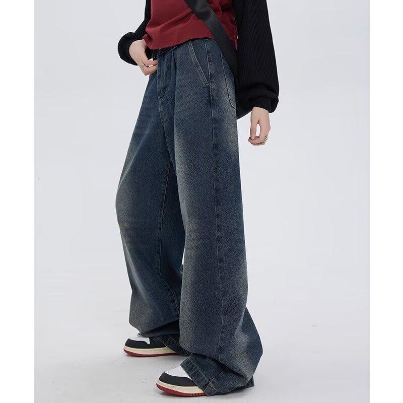Classic America Hip Hop Rap Jeans Wide Leg Youth Popular Jeans Women Straight Leg Retro Loose Trousers Oversized Denim Pants