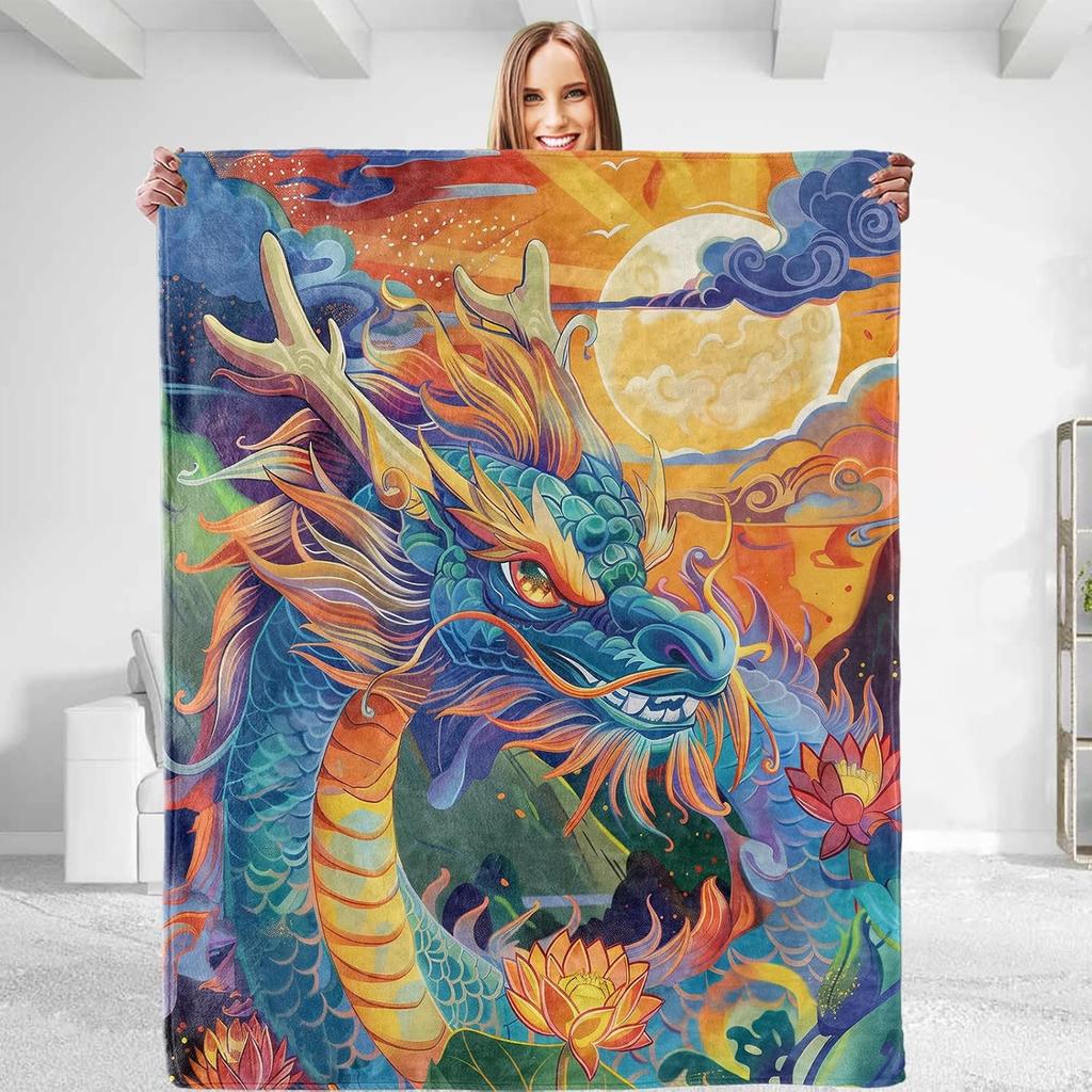 Funny Dragon Blanket - Soft Plush Flannel, Comfy&Lightweight for All Seasons, Warm and Fuzzy, Anti-Pilling Throw Blanket for Cou