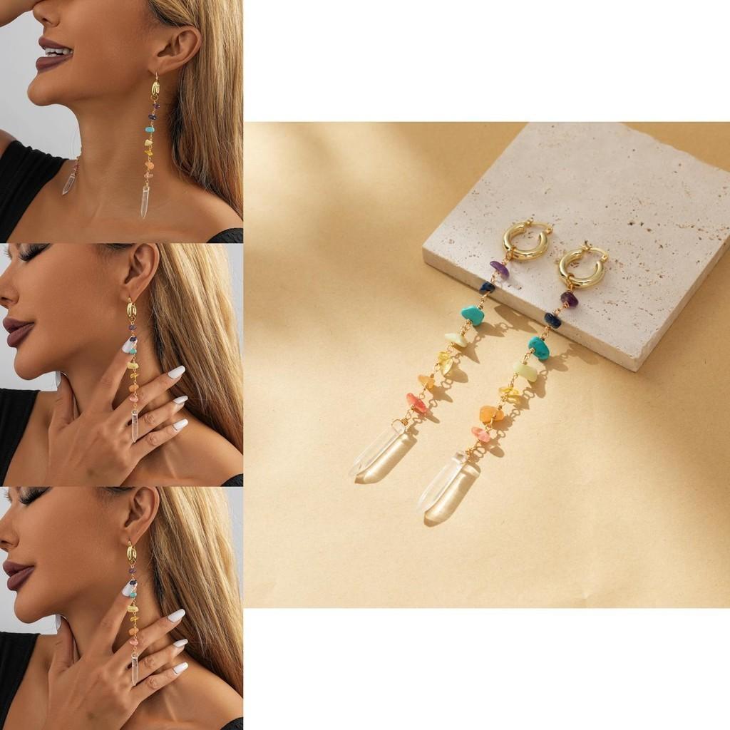 Stylish 2023 Fall Fashion Colorful Irregular Natural Stone Earrings For Urban Women