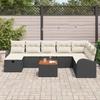 9 Piece Garden Sofa Set with Cushions Black Poly Rattan