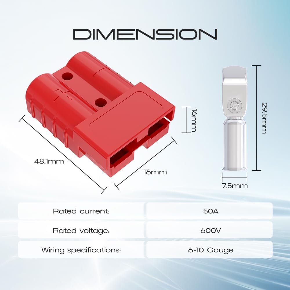8 Pcs 6-10 Gauge Anderson Connector Plug 50A 12-36V Battery Quick Connector Red Battery Quick Disconnect Wire Harness Plug Kit For Winch Car Auto