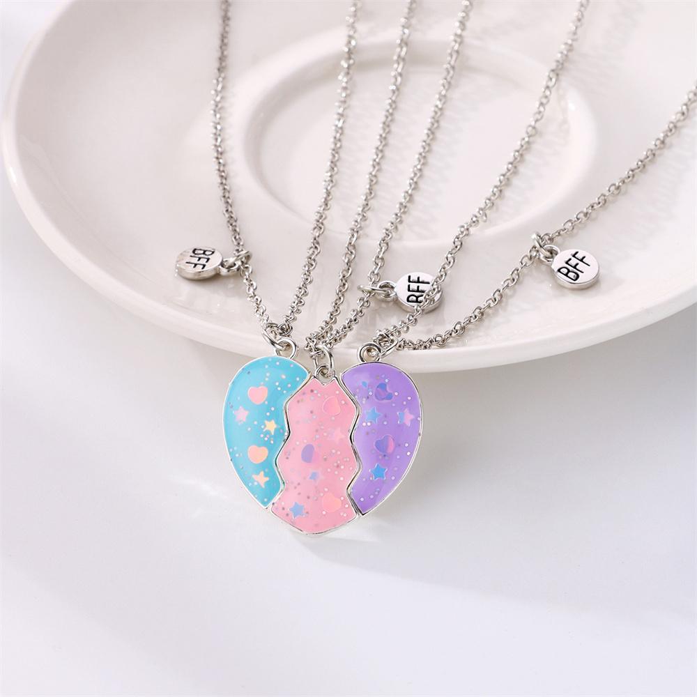 3 Pcs/set Best Friends Pendant Necklace For Woman Magnetic Adjustable Rainbow Daisy Lover Broken Heart Chain BFF Jewelry Gifts