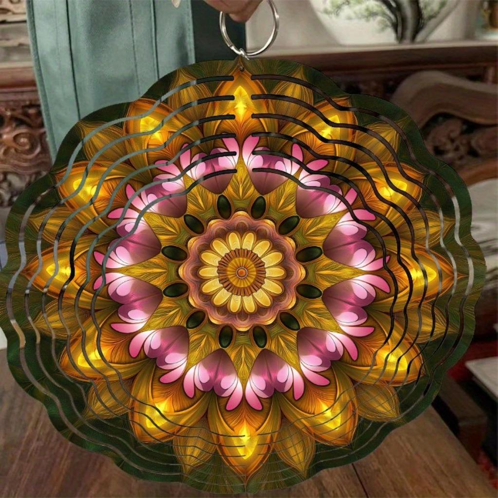 10 Inch Metal Wind Spinner with 360 Hook Elegant Floral Design for Garden Yard Lawn Decoration Pink Gold Outdoor Decor Gift