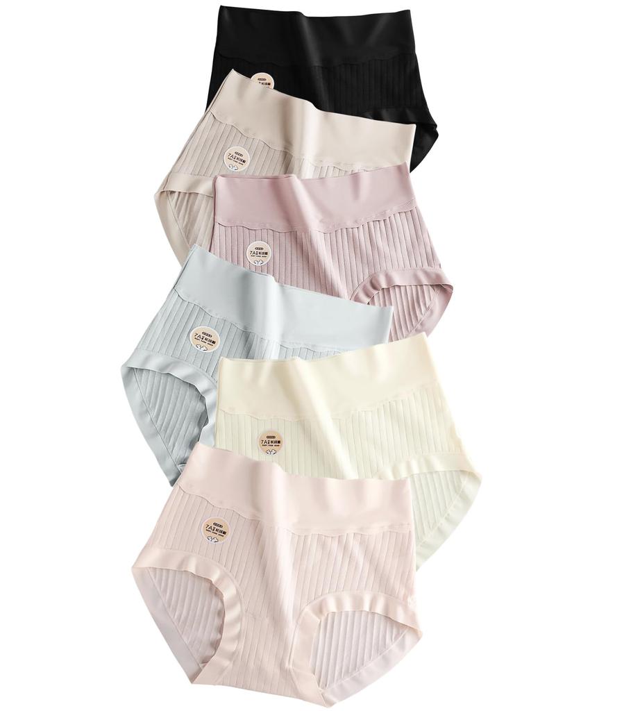 Tophana Panties Antibacterial Increased Waist Creates a Beautiful Seamless Covers the Set of 6 Black Dark Pink Skin Tone Pink Blue Women's Deep-Length