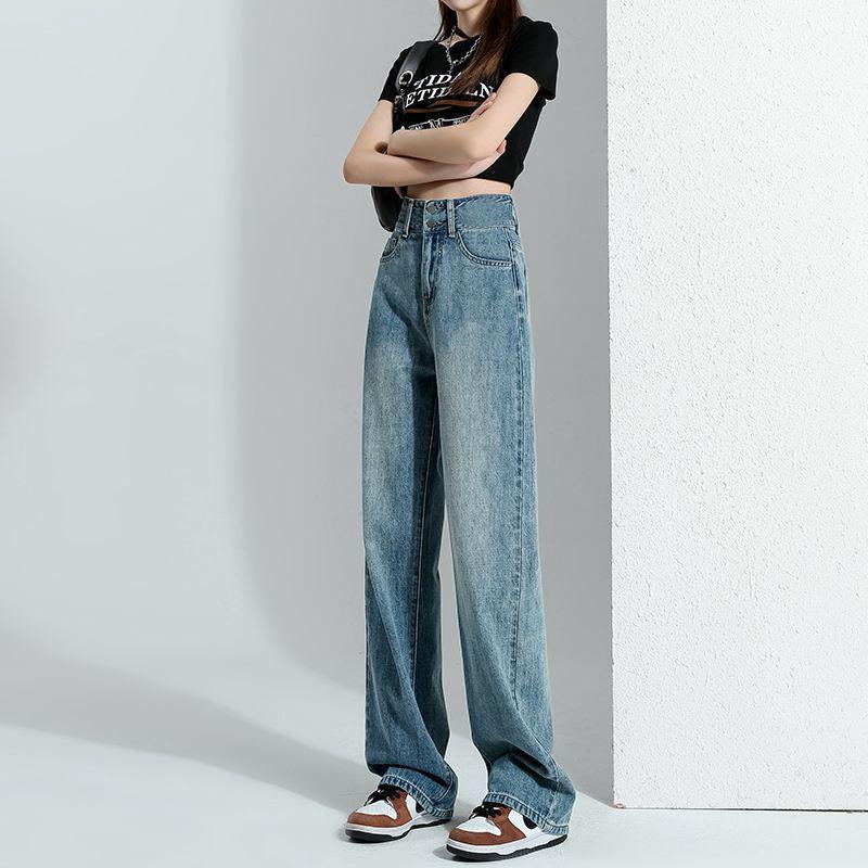 Women s High-Waisted Black & Gray Drapey Jeans - Autumn Petite Loose Straight Wide-Leg Pants L