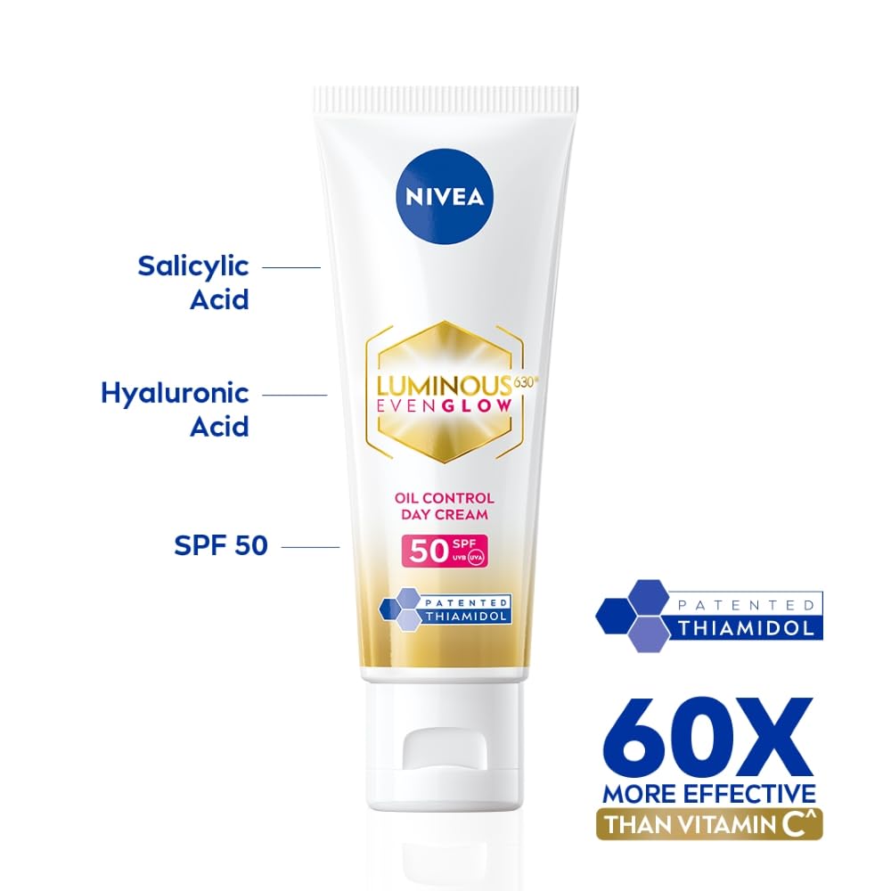 Nivea Luminous Even Glow SPF 50 Day Cream For Face With UV Protection, Oil Control, Dark Spot Reduction, Moisturizer 40ml