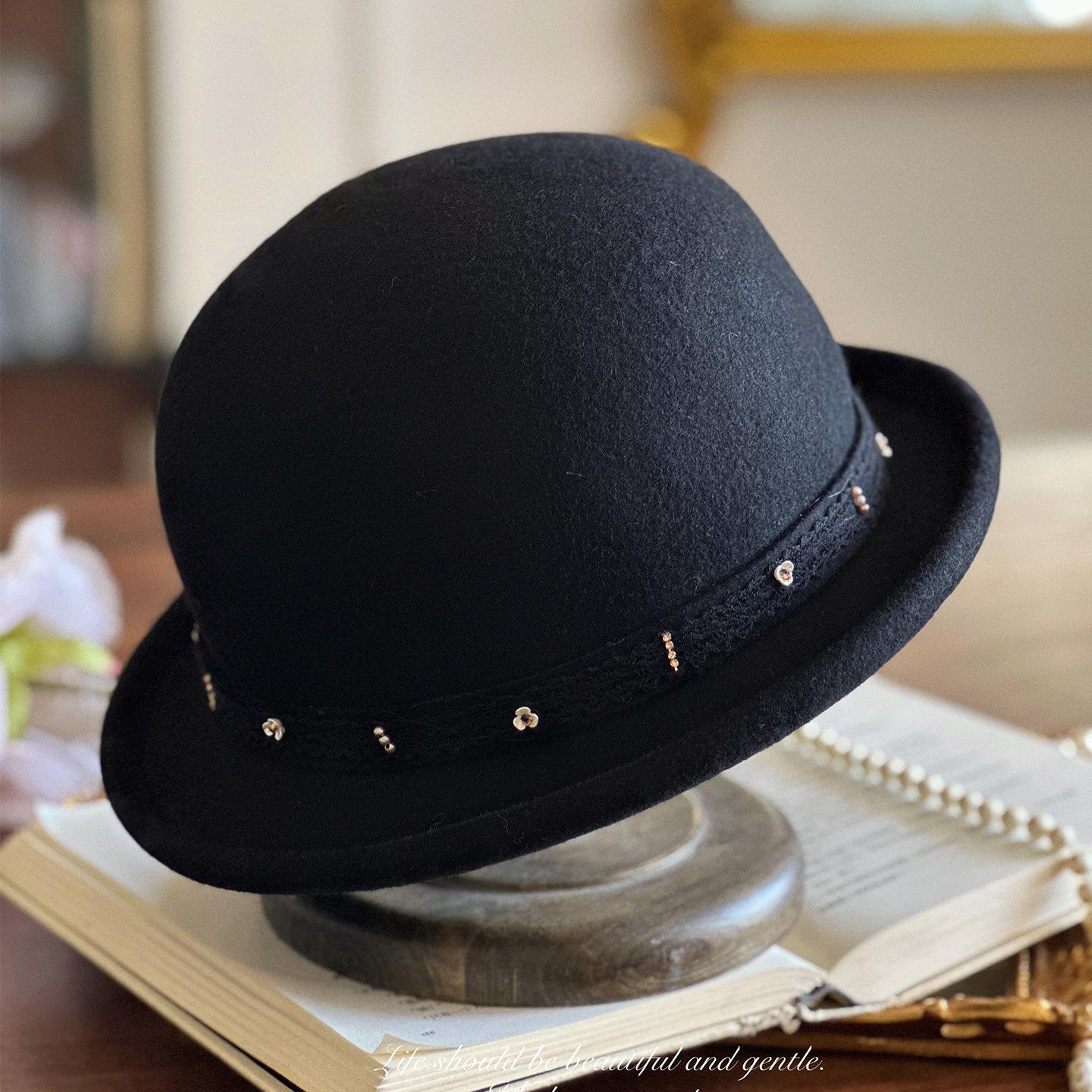 

Japanese Korean Style 100% Wool Short Brim Cloche, Soft Felted Bucket Hat, Elegant Round Top Winter Fisherman Cap M 56-58cm чорний