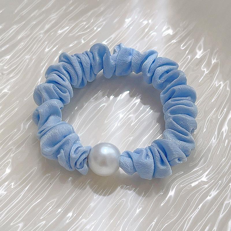 Simple Pearl Small Intestine Hair Band Fabric Ponytail Hair Rope High Elastic Rubber Band Headband Female небесно-голубой