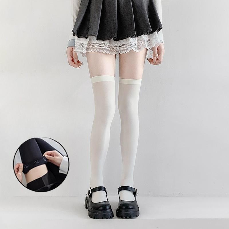 Vår och Sommar Ren College-stil Lätta och Andningsbara Högkvalitativa Silkesstrumpbyxor i Enfärgade Färger Halkskydd Funktion Långa Leggings