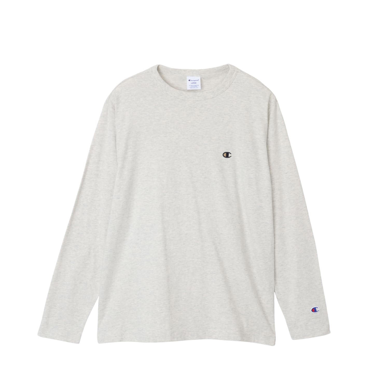 

Футболка Long Long Round One Point с длинным рукавом Basic Oatmeal X Navy [Champion], рукав, горловина, 100% хлопок, вышивка, логотип, футболка, C8-X408, мужская,