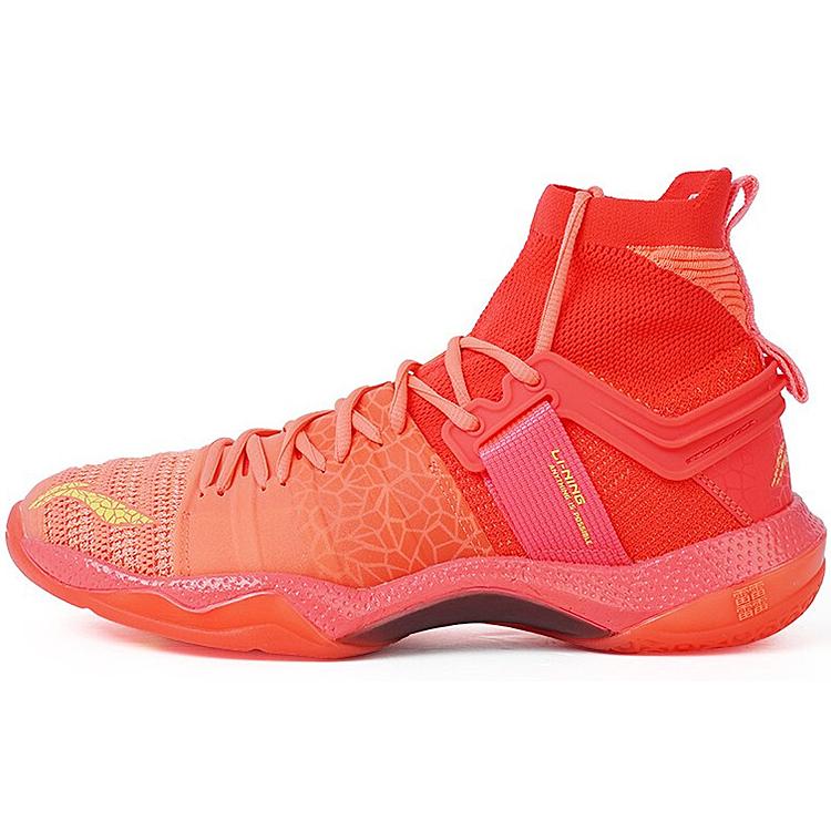 

New LiNing Roar II Cushioned Slip Resistant Abrasion Resistant High Top Badminton Shoes Men s Fluorescent Fruit Red AYAQ011-2 40