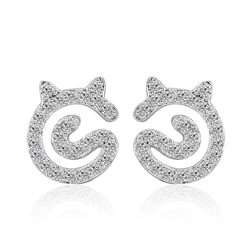 New Product Cat Face Earrings and Ear Piercings Simple Zircon Cat High-end Ear Accessories