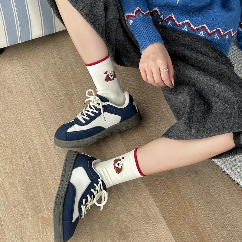 Cartoon Puppy Socks, Women's Spring and Autumn Fun Mid-calf Socks, Ribbed Color-blocking Pile Socks, Boneless