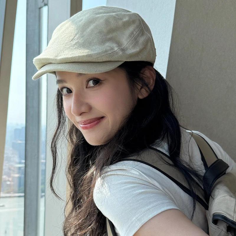 

Чжан Цзинъи хлопок и лен кепка вперед женская летняя тонкая для лица маленькая беретка кепка газетчика M（56-58cm）