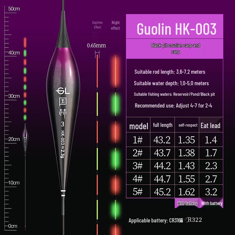 0.65mm Ultra-fine Diamond High-Brightness Hard Tail OLED Dual-Use Luminous Carp Float for Day/Night Fishing