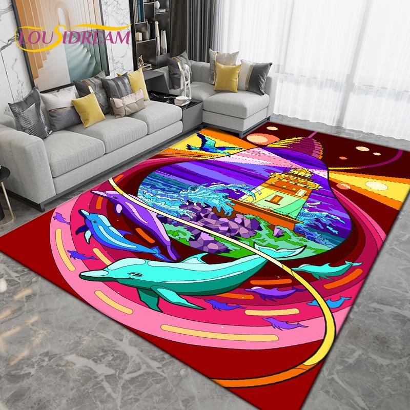 Ocean Underwater World Fish Dolphin Octopus Area Rug,Carpet Rug for Living Room Bedroom Sofa,Kitchen Bathroom Non-slip Floor Mat