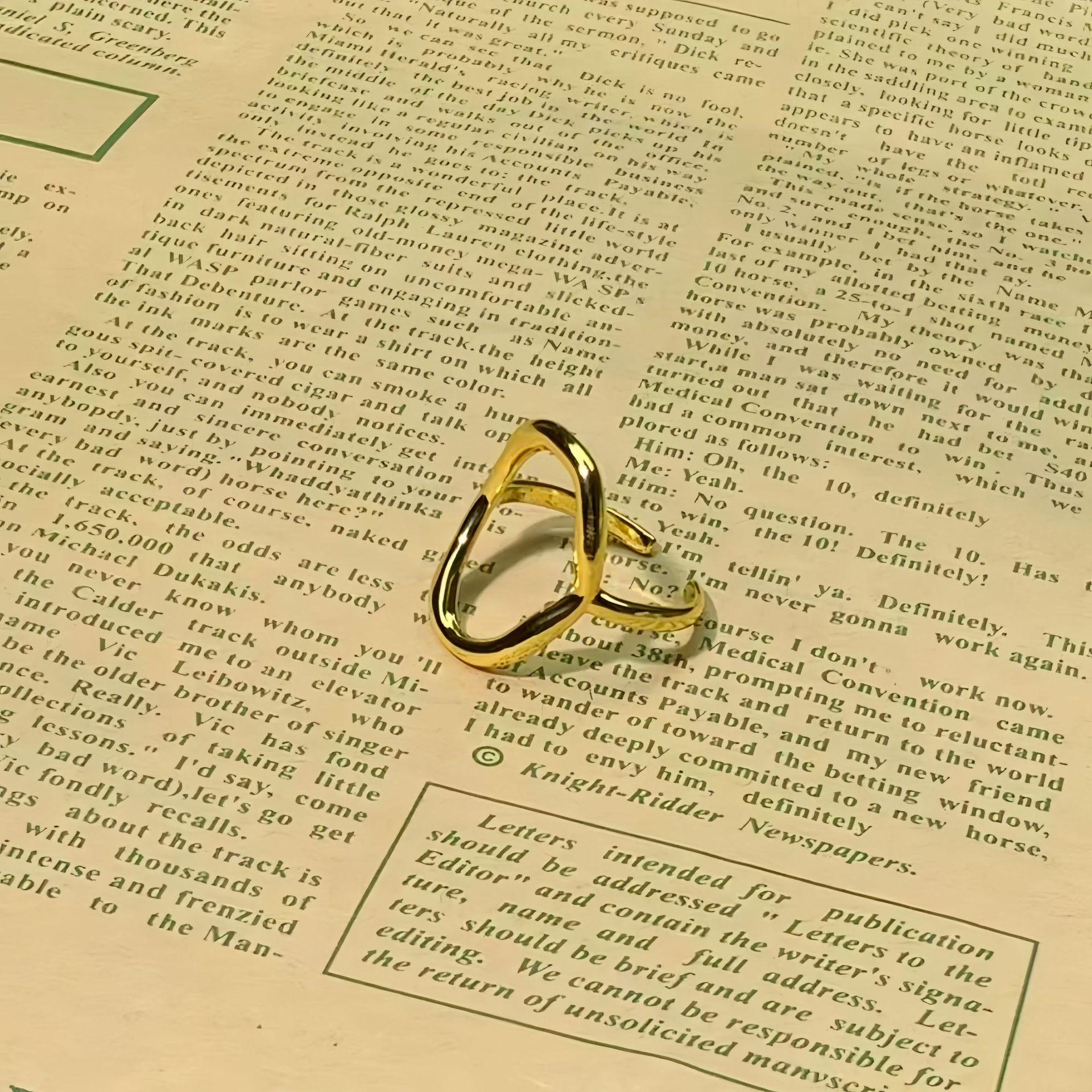 Korean Style Minimalist Irregular Hollow Women s Ring Adjustable Opening золотой