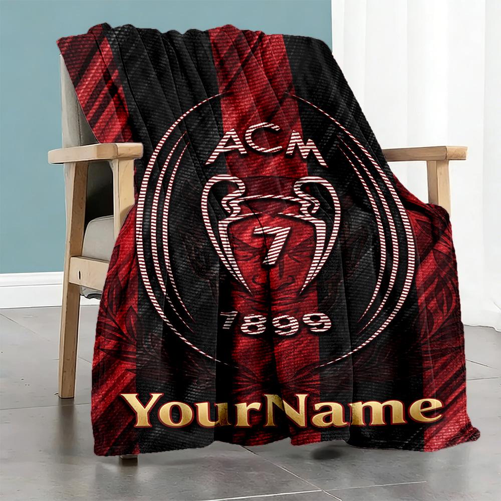 Ac Milan Customize Text Blanket Throw Customizable Blanket Soft Warm Cozy Versatile for Chair Seaside Nap Livingroom for All Occasions