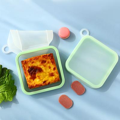Portable Silicone Sandwich Toast Bento Box with Handle Food Container Snack Box Dinnerware Reusable Office Worker Lunch Box