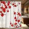 1pc Red Cherry Blossom Shower Curtain - Polyester Fabric, Home Bathroom Decor Bath Curtains, Digital Drawing, Vibrant Blossoms,