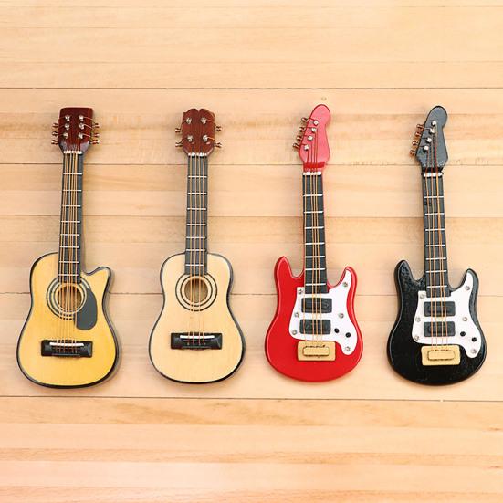 0.05 Dollhouse Guitar Realistic Simulated Detailed Wood Mini Bass Music Instrument
