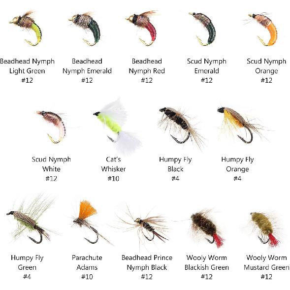 Bassdash Fly Fishing Fly Set Trout Bass Fishing with Fly Box 36/64/72/76/80/96 Pieces with Dry Flies/Wet Flies, Nymphs, Streamers, Poppers