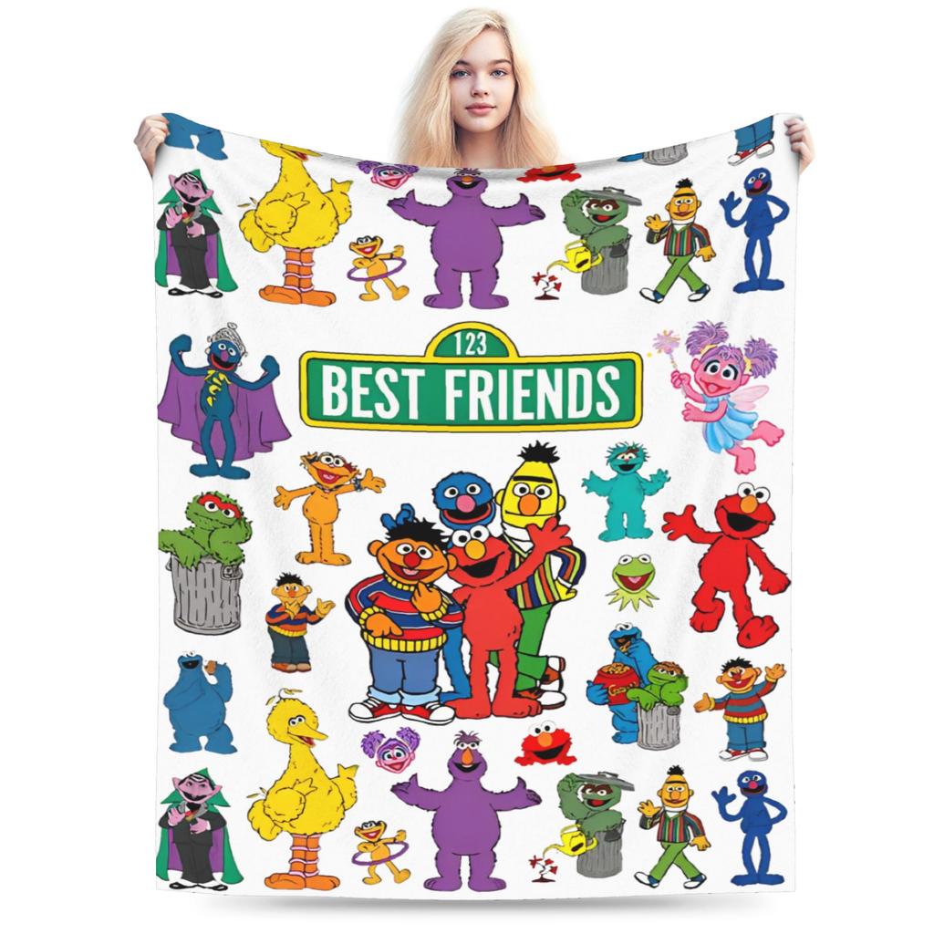 S-Sesame Street Elmo Cookie Wool Blanket Sesame Street Cartoon Comedy Funny Throw Blanket for Home 125*100cm Bedspreads