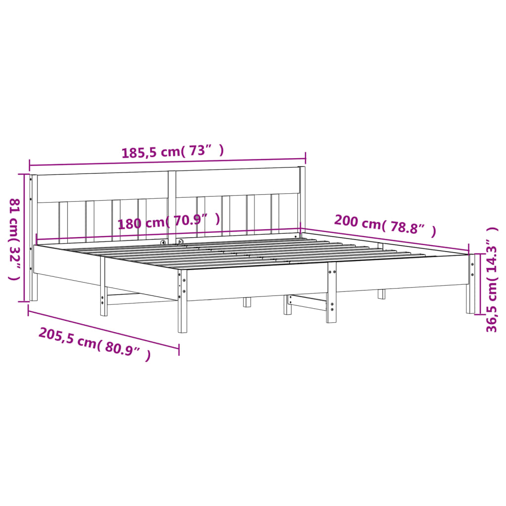 Solid Wood Bed Without Mattress Wax Brown 180x200 Cm Pine Wood