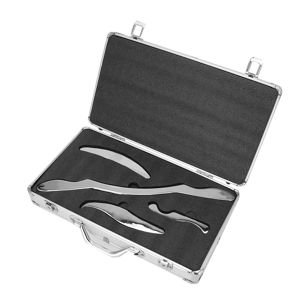 4pcs / set Professional Stainless Steel Gua Sha Scraping Massage Health Care Tools Kit with Aluminum