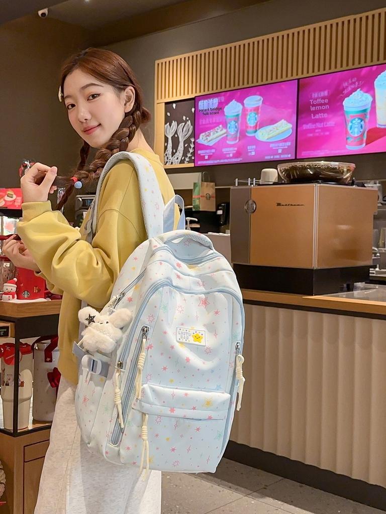 Star Pattern Girls Backpack With Material And Comfortable Straps For School