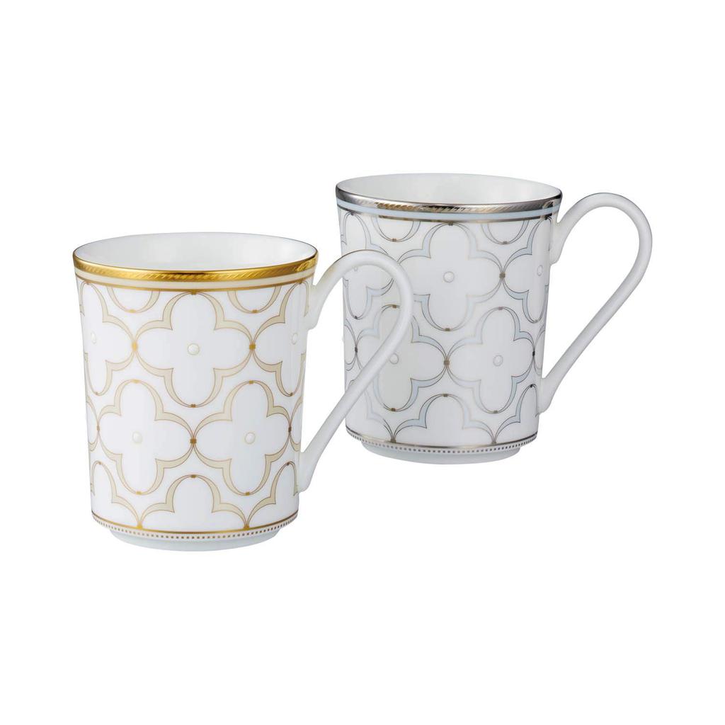 Noritake Mugs (Color-Changing Pair Set) Approx. 395cc, Trefolio Gold and Platinum, Gold and Platinum Bone China, P93656/4945-57