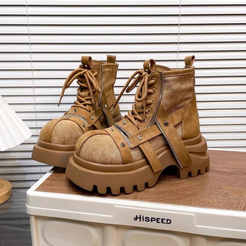 7 Big Head Płócienne Martensy Damskie Letnio-Jesienne na Grubej Podeszwie Lokomotywowe Rabarbarowe Buty Robocze