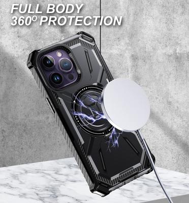 For Apple iPhone 15 14 13 12 11 Pro Max Case Metal Kickstand Magnetic Case with MagSafe, Heavy Duty Bumper Shockproof Phone Case