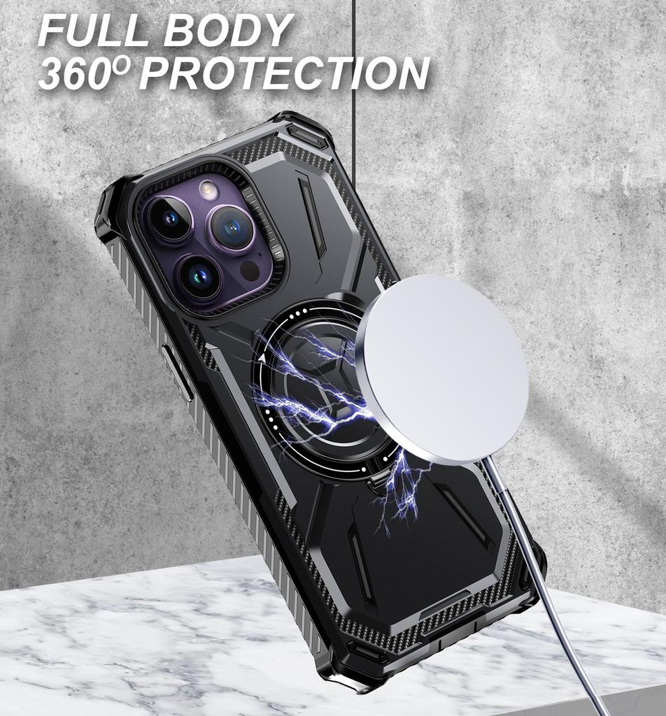For Apple iPhone 15 14 13 12 11 Pro Max Case Metal Kickstand Magnetic Case with MagSafe, Heavy Duty Bumper Shockproof Phone Case